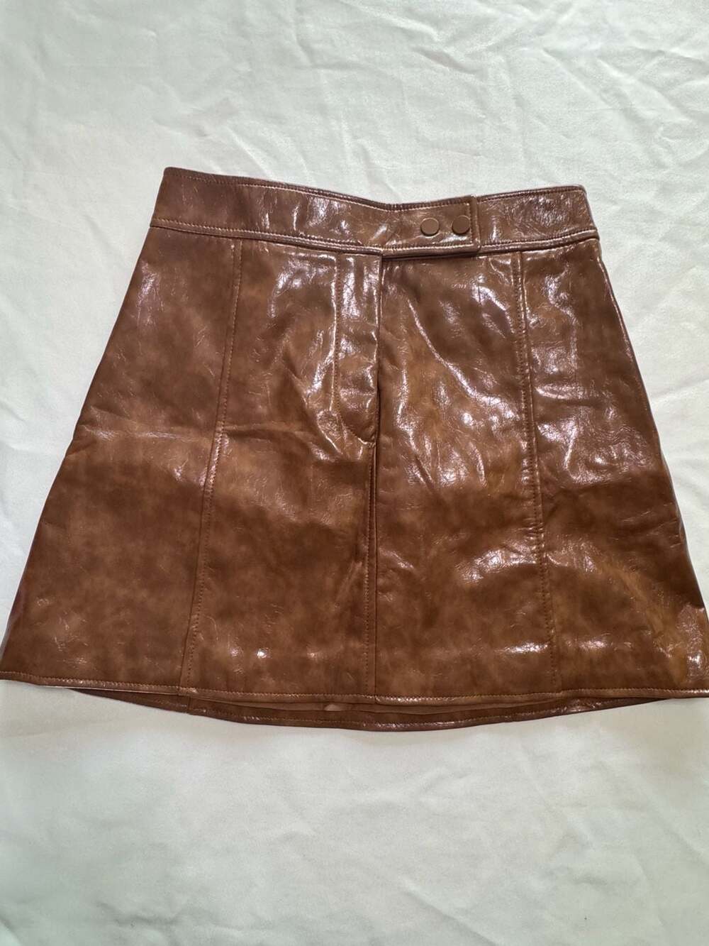 Vintage Inspired Cognac Faux Leather Mod Mini Skirt Y2K Indie Sleaze